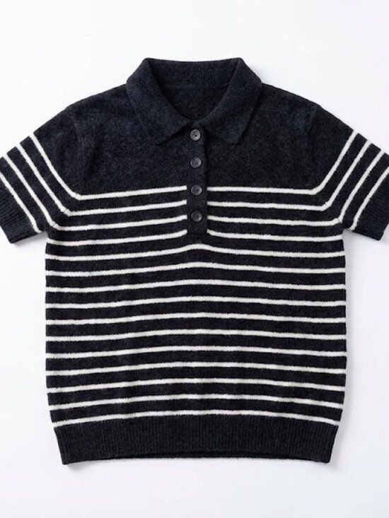 a new day Sweaters - NWT Striped Knit Short-Sleeve Polo Sweater Black White S